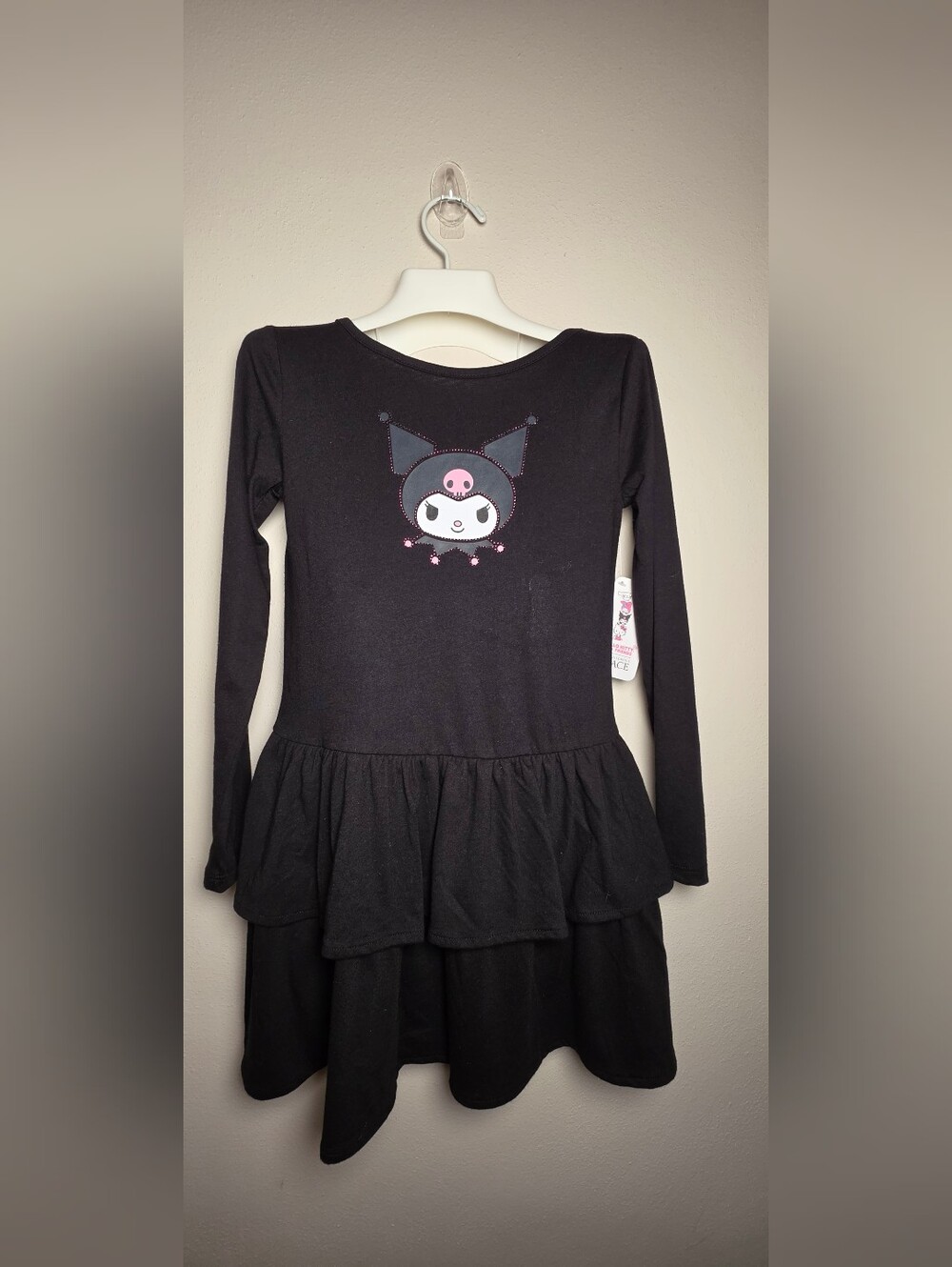Sanrio Kuromi Black Long Sleeve Peplum Dress Top with Pink Details